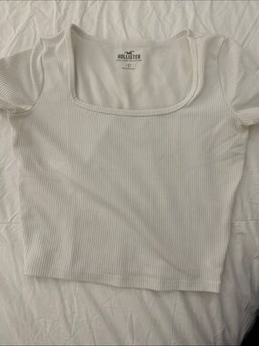 Hollister White Ribbed Square Neck Crop Tee
